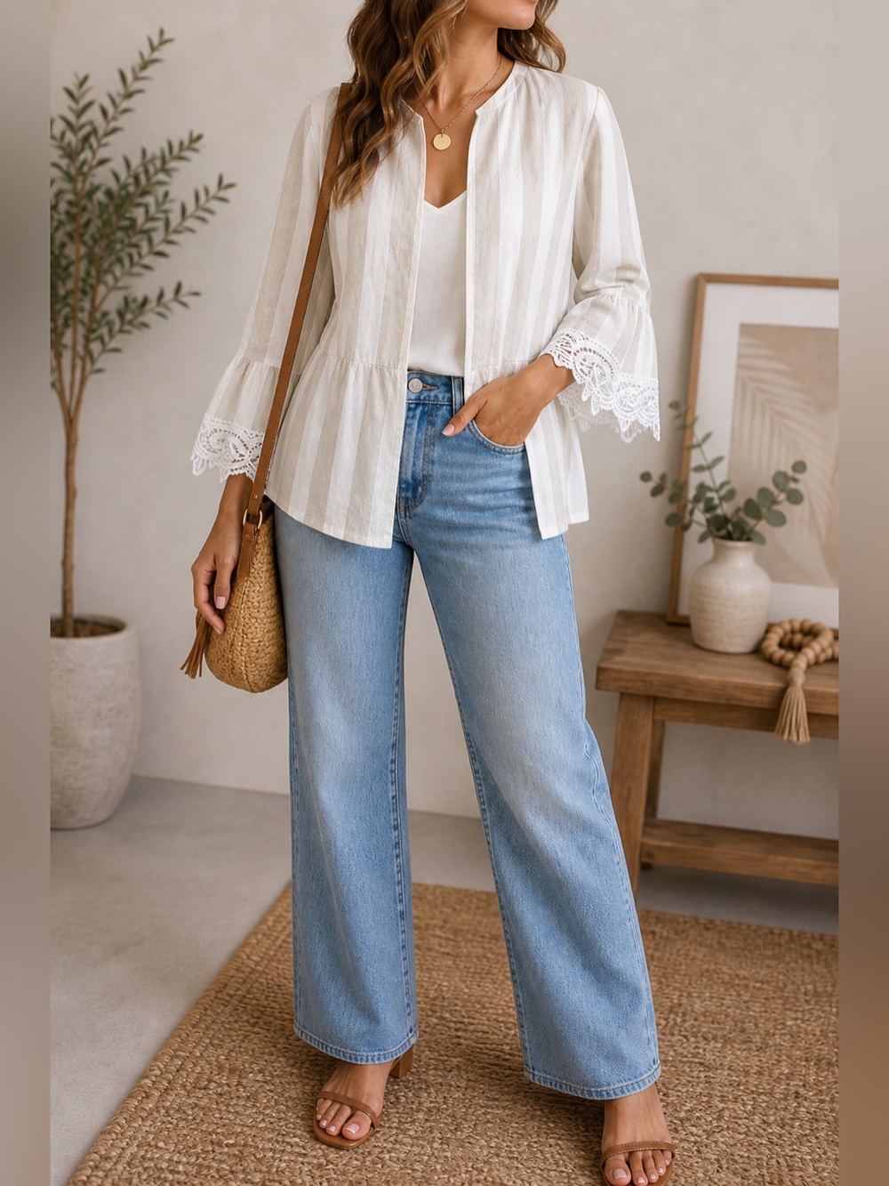 Ellen Tracy Linen Blend Lightweight Boho Cardigan Size Small